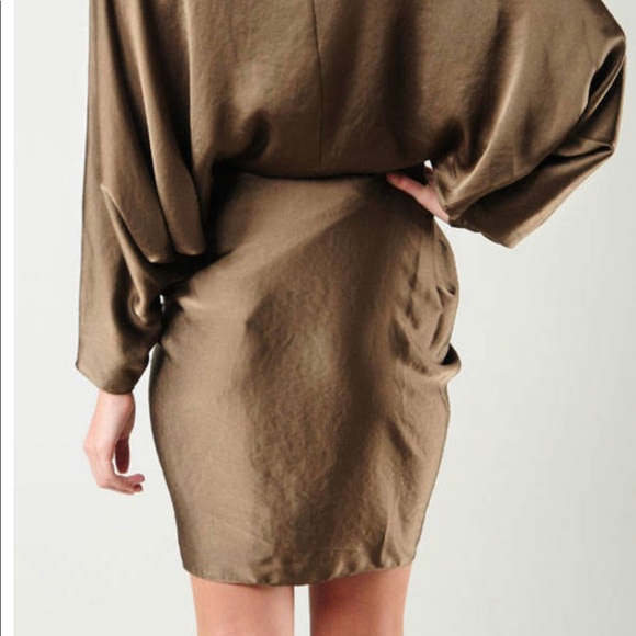 Alexander Wang Olive Green Batwing Satin Dress - Picture 7 of 10